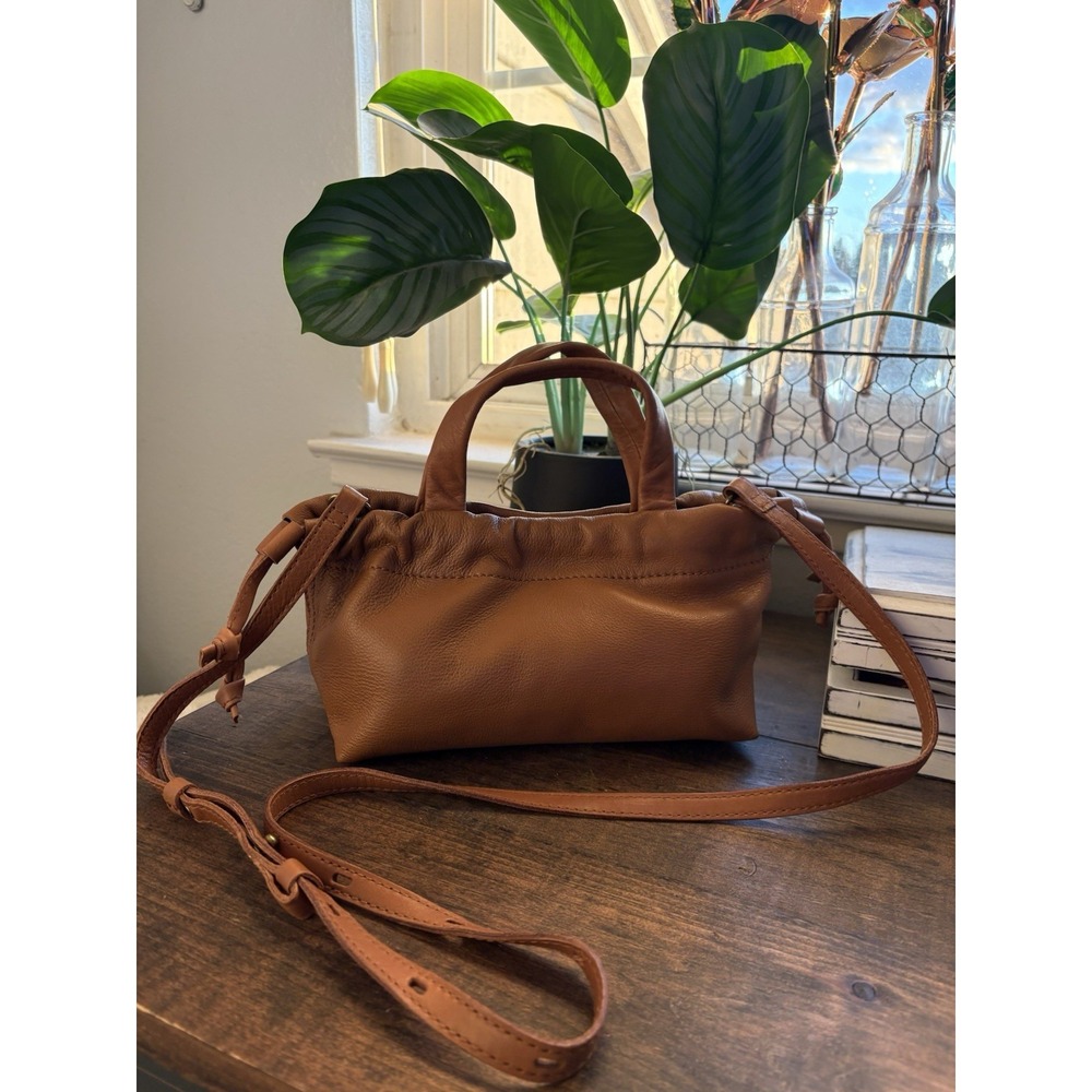 MADEWELL The Piazza Mini Caramel Genuine Leather Crossbody Bag Drawstring